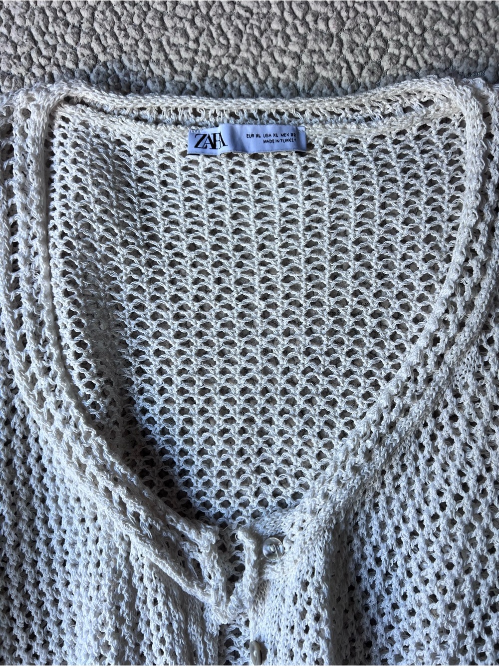 Zara Romantic Dainty Beachy Knit Cardigan Cream Off-White Pointelle Cropped XL - Picture 3 of 5